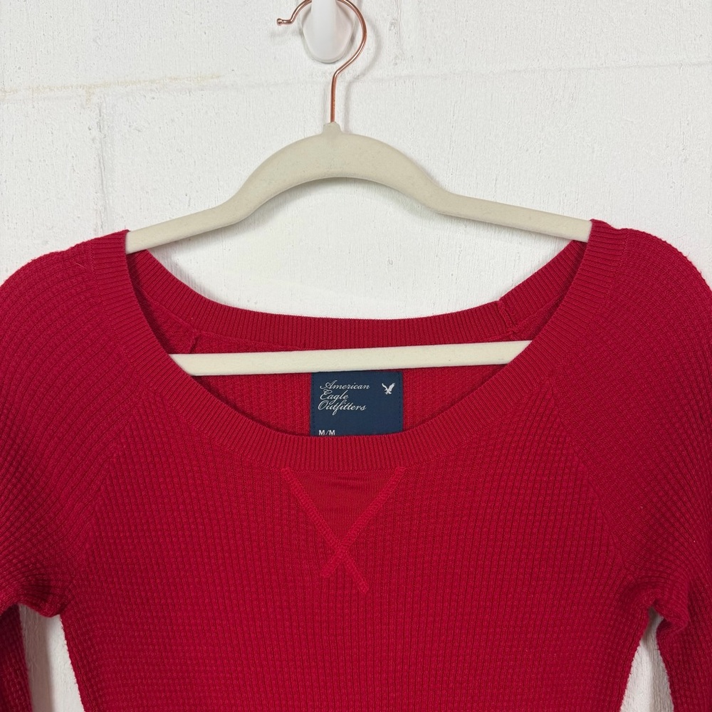 American Eagle Waffle Thermal Top Red Y2K 2010 Bella Swan Elena Gilbert M‎ - Picture 2 of 15